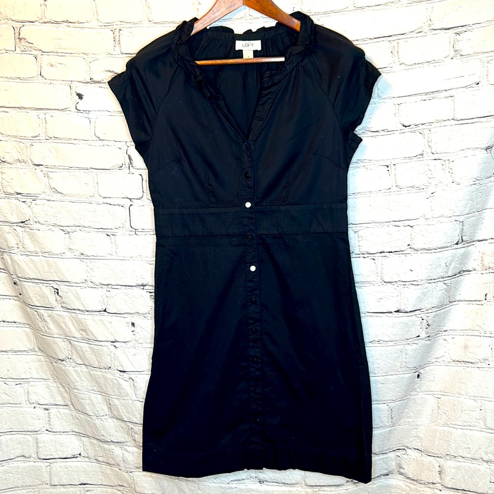 Ann Taylor Loft Black Full Button Down Short Sleeve Shirt Dress Dress Size 6
